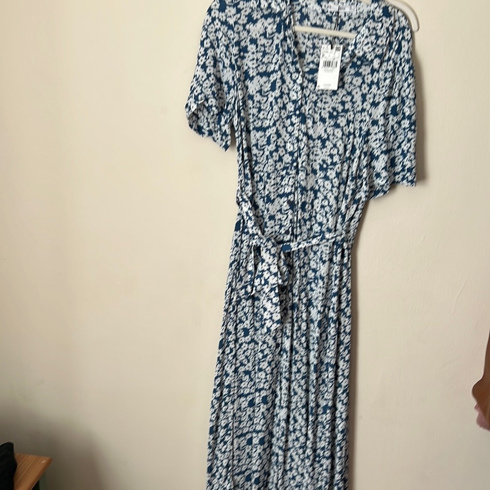 Nwt mango button front short sleeve blue white dress sz XL - Picture 1 of 4